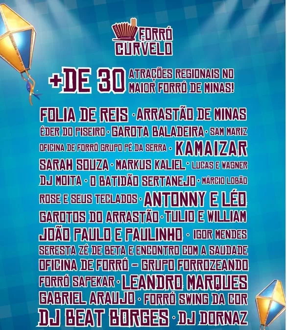 De 4 a 13 de julho, a Praça da Estação vai vibrar com os artistas locais/Foto: Forró de Curvelo