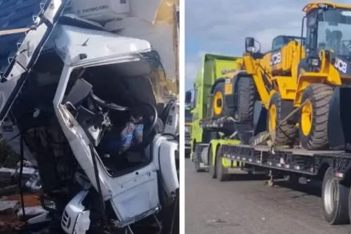 Caminhão-baú bateu na traseira do caminhão-prancha — Foto: Polícia Rodoviária Federal/ Divulgação