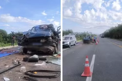 Dois ocupantes do carro morreram no local — Foto: Montagem/g1