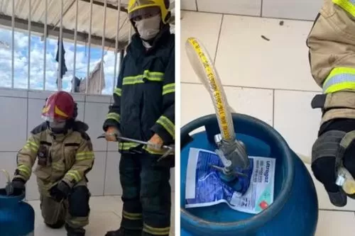 Vazamento foi provocado após o desprendimento da mangueira do botijão — Foto: Montagem/g1