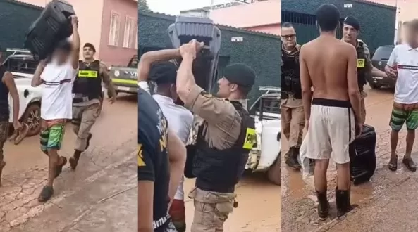 Homem tenta furtar caixa de som de comerciante atingido por enchente em Ubá, MG/ Foto: Redes sociais/reprodução