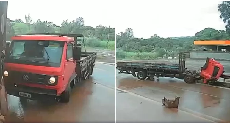 VÍDEO: Câmera de carreta flagra acidente entre caminhões na BR-040