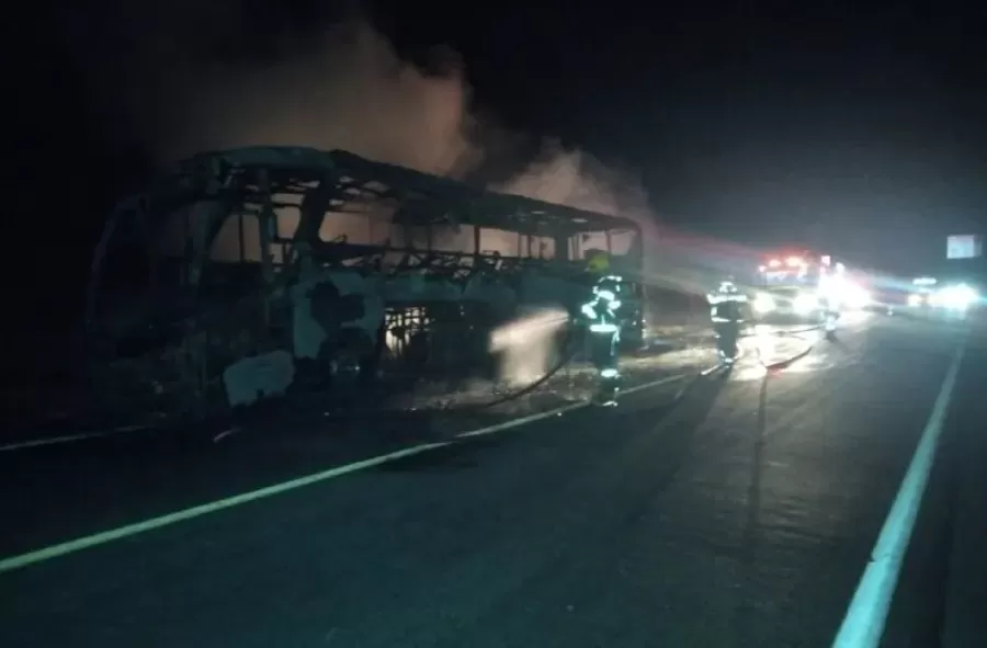Ônibus com 41 passageiros é consumido pelo fogo durante viagem em rodovia de MG 