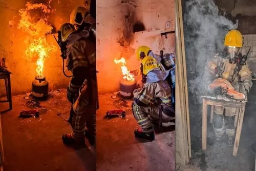 Corpo de Bombeiros combate incêndio causado por vazamento de gás em Riacho da Cruz, distrito de Januária
