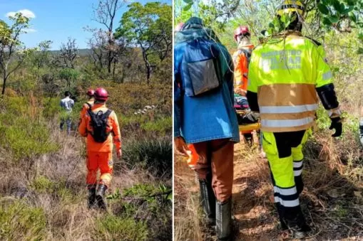 Bombeiros enfrentam mata fechada e ribanceiras para resgatar homem que sofreu mal súbito em Francisco Dumont