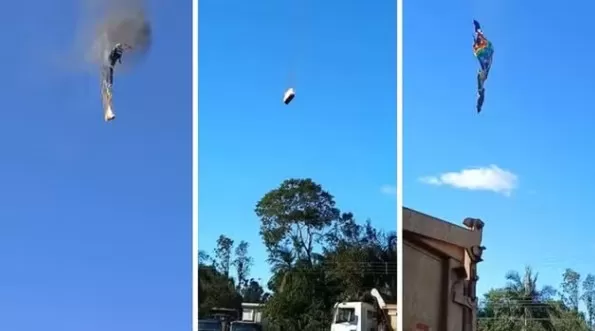 Balão pega fogo durante passeio e cai em Praia Grande (SC)/Foto: Reprodução Internet