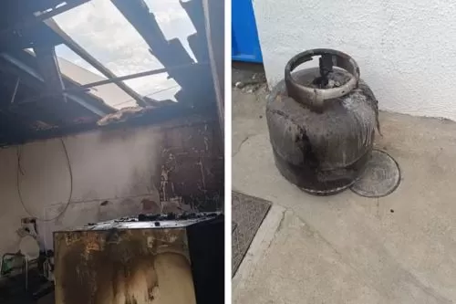 Fogo começou no botijão e se espalhou — Foto: Montagem/g1